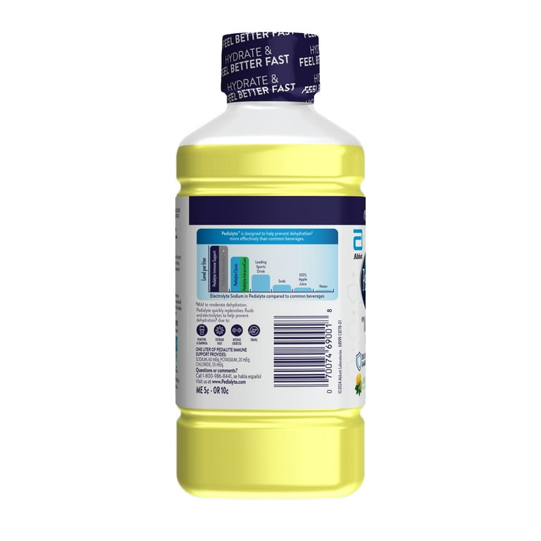 Pedialyte with Immune Support, Lemon Lime, Electrolyte Hydration Drink, 1 Liter