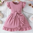 thumbnail image 2 of TAIAOJING Girls Summer Dresses Casual Comfortable Flutter Sleeve Stripes O-Neck Belted Dress For Toddler Kids Age 3-7 Boho 4-5Y, 2 of 9