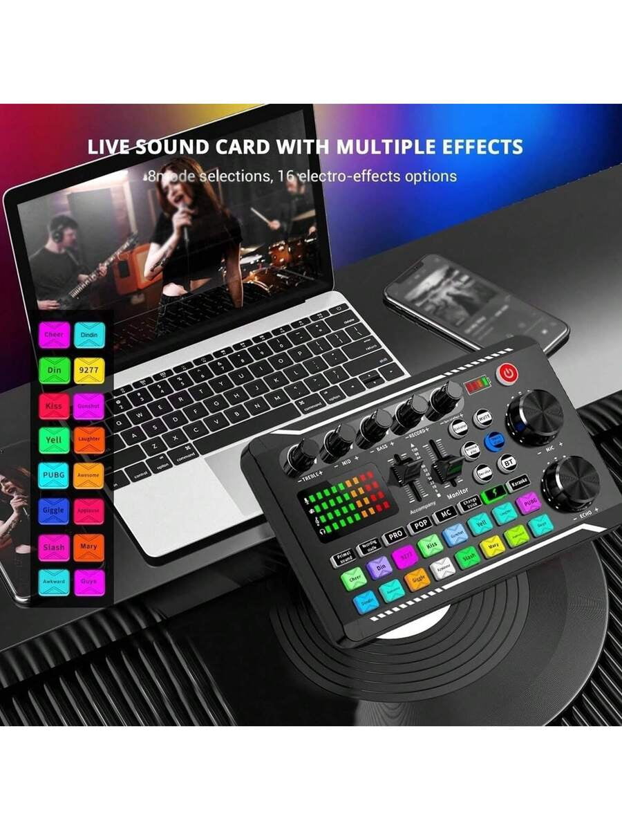 Podcast Equipment Bundle, Audio Interface With Studio Condenser Microphone For Smartphone & PC, Plug-And-Play Live Sound Card, Perfect For Streaming, Singing, And Gaming.