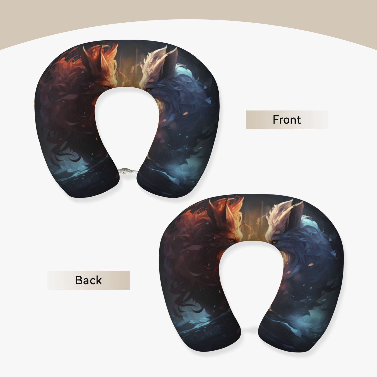 Xecao Red And White Flame Fox Print Memory Foam Cervical Neck Pillow Versatile U-Shaped Pillows for Home,Office,Camping,Travelling,Soft Washable Cover