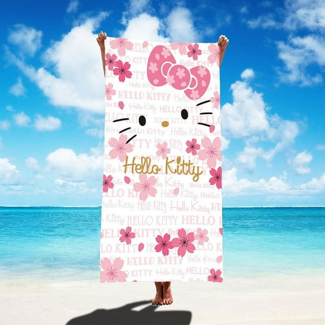 Serviette de Plage Sanrio Hello Kitty Style Dessin Animé en Microfibre Grande Serviette de Plage Serviette de Bain Serviette Carrée Multifonctionnelle Serviette de Plage