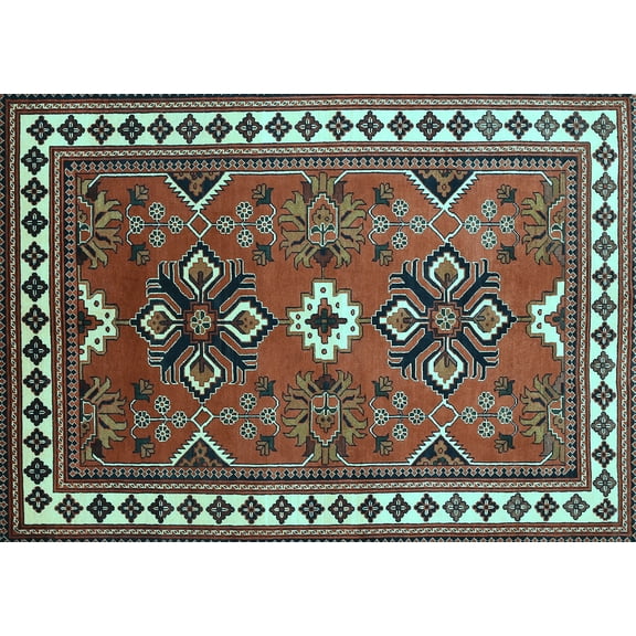 Ahgly Company Indoor Rectangle Geometric Light Blue Traditional Area Rugs, 2' x 3'