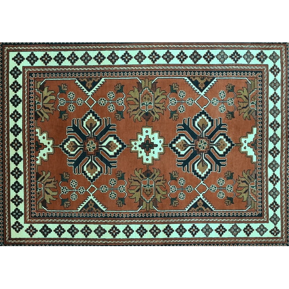 Ahgly Company Indoor Rectangle Geometric Light Blue Traditional Area Rugs, 2' x 5'