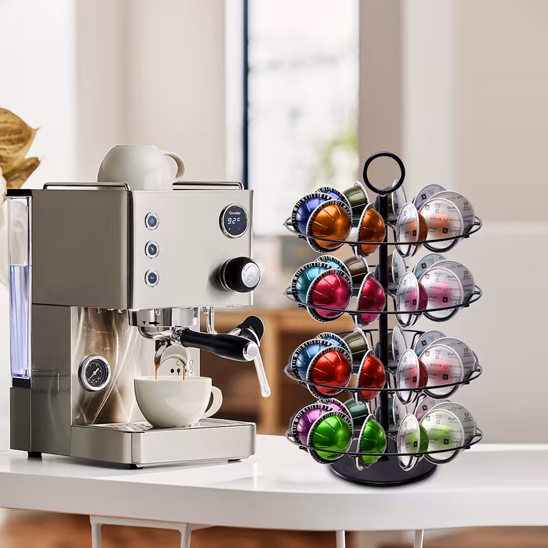Nespresso Vertuo Capsule Holder, 40-Pod Organizer Stand with 360° Rotation | 4-Tier Removable Rack for VertuoLine Pods | Coffee Bar Countertop Accessories (Black)