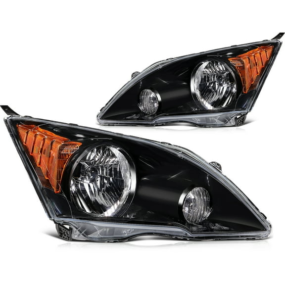 ECCPP Headlight Assembly Fit 2007-2011 for Honda CRV CR-V Pair Headlamps Black Housing Amber Reflector HO2503129