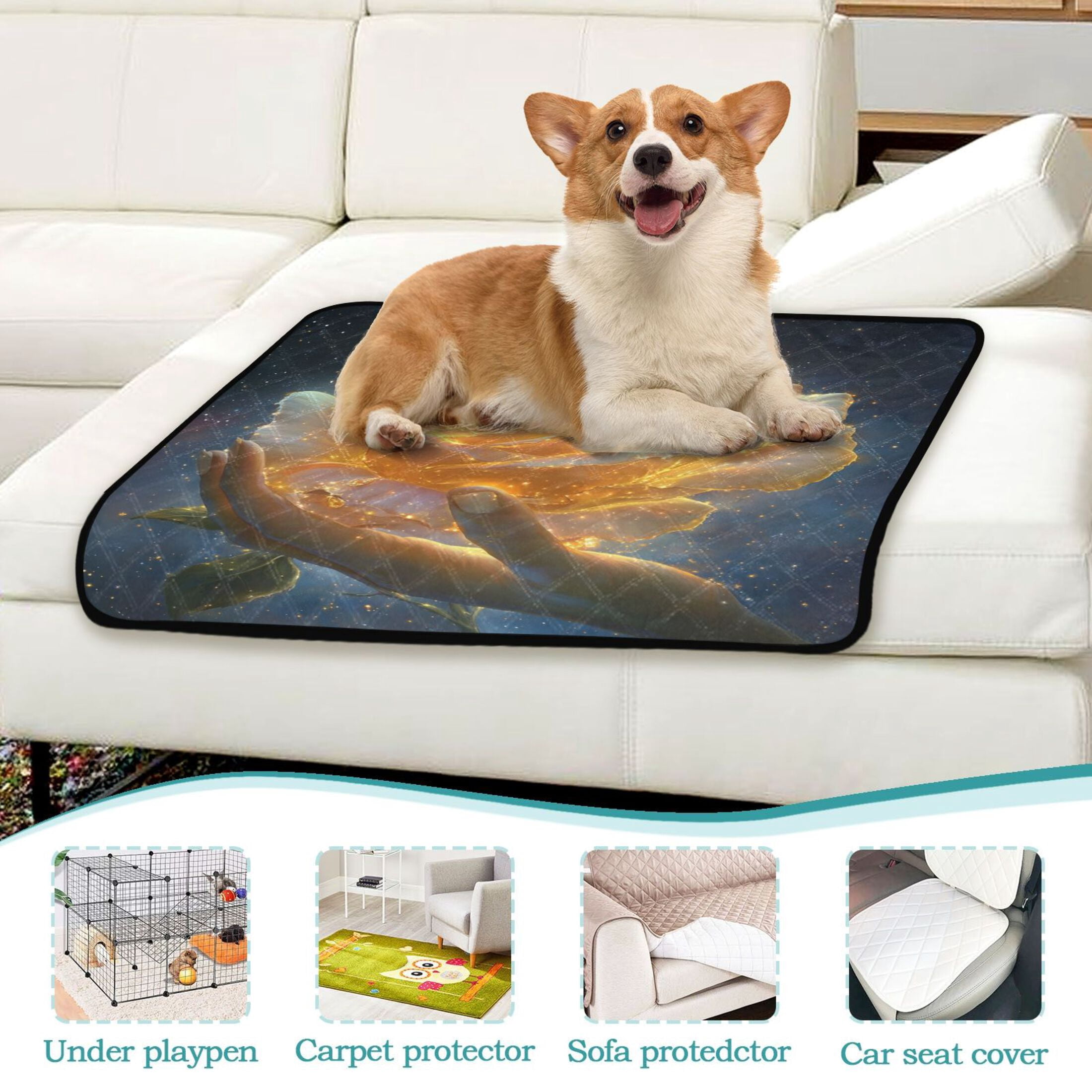 Qxltty White Gold Rose Cat litter Pads Pet Set of 3 Diaper Mats Center Anti-leakage Layer Absorbent Soft and Comfortable