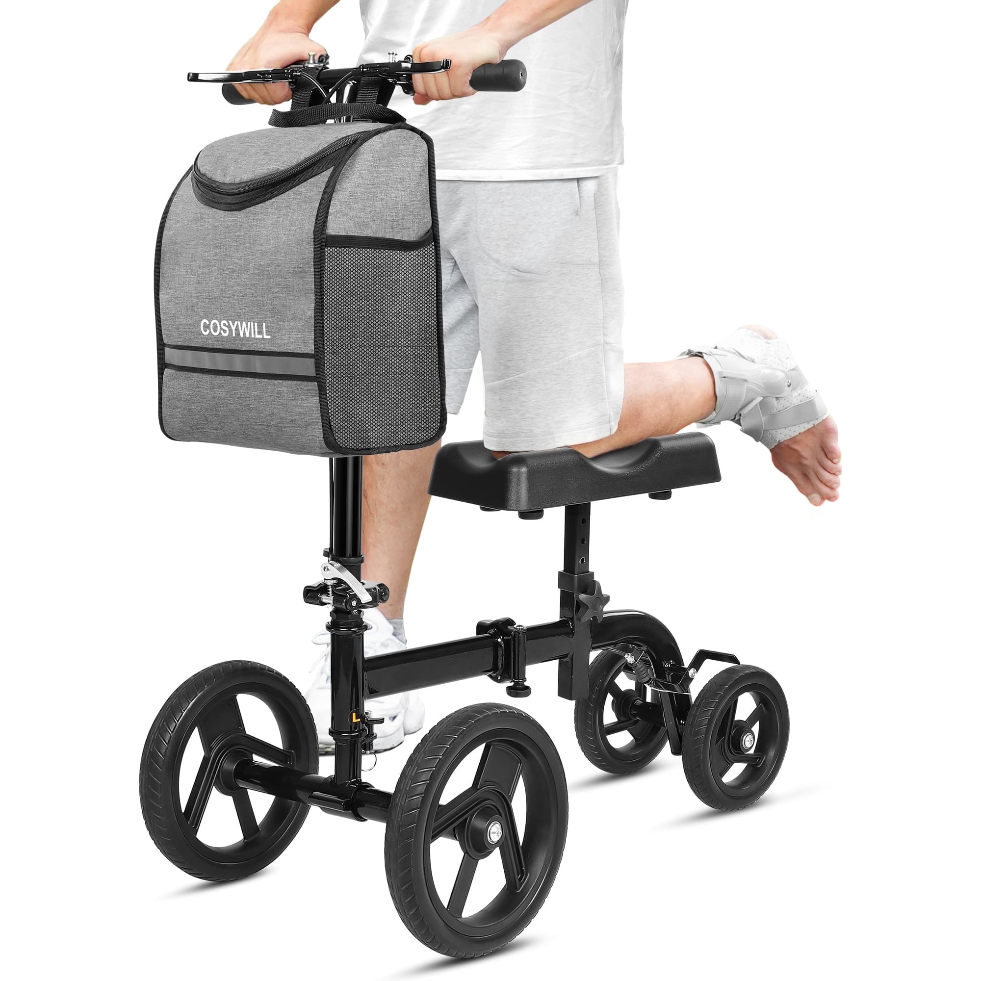 COSYWILL Steerable Knee Scooter,Knee Walker Scooter for Adults with 10" Front Wheels,Foldable Knee Scooter for Foot Surgery Crutches Alternative,Black