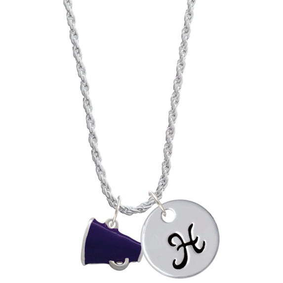Delight Jewelry Silvertone Small Purple Megaphone Silvertone Script Initial Disc - H - Charm Necklace, 20"+3"