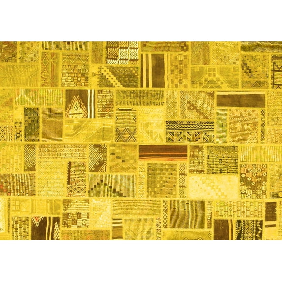 Ahgly Company Machine Washable Indoor Rectangle Patchwork Yellow Transitional Area Rugs, 5' x 8'
