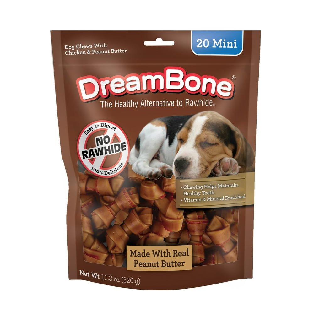DreamBone Peanut Butter Flavored RawhideFree Dog Chews, Mini, 11.3 Oz
