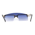 thumbnail image 2 of Curved Top Shield Half Rimless Rectangular Sunglasses Gold Blue, 2 of 4