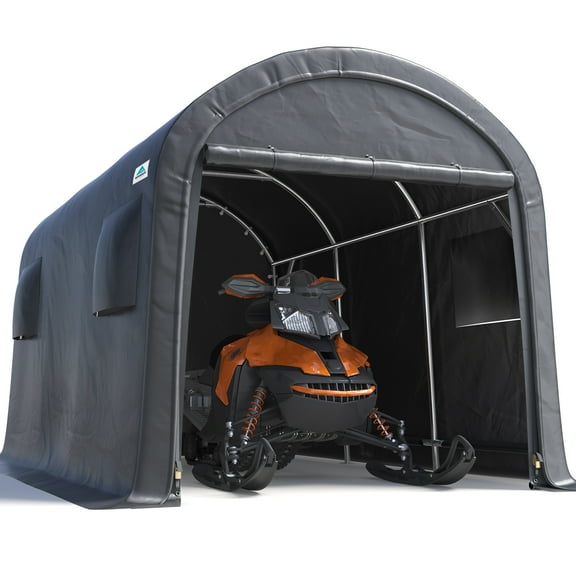 ADVANCE OUTDOOR 10x15 ft Shelter Storage Shed Steel Metal Round Roof Anti-Snow Portable Garage Carport for Motorcycle, Boat, or Garden Tools with 2 Roll up Doors & Vents, Gray
