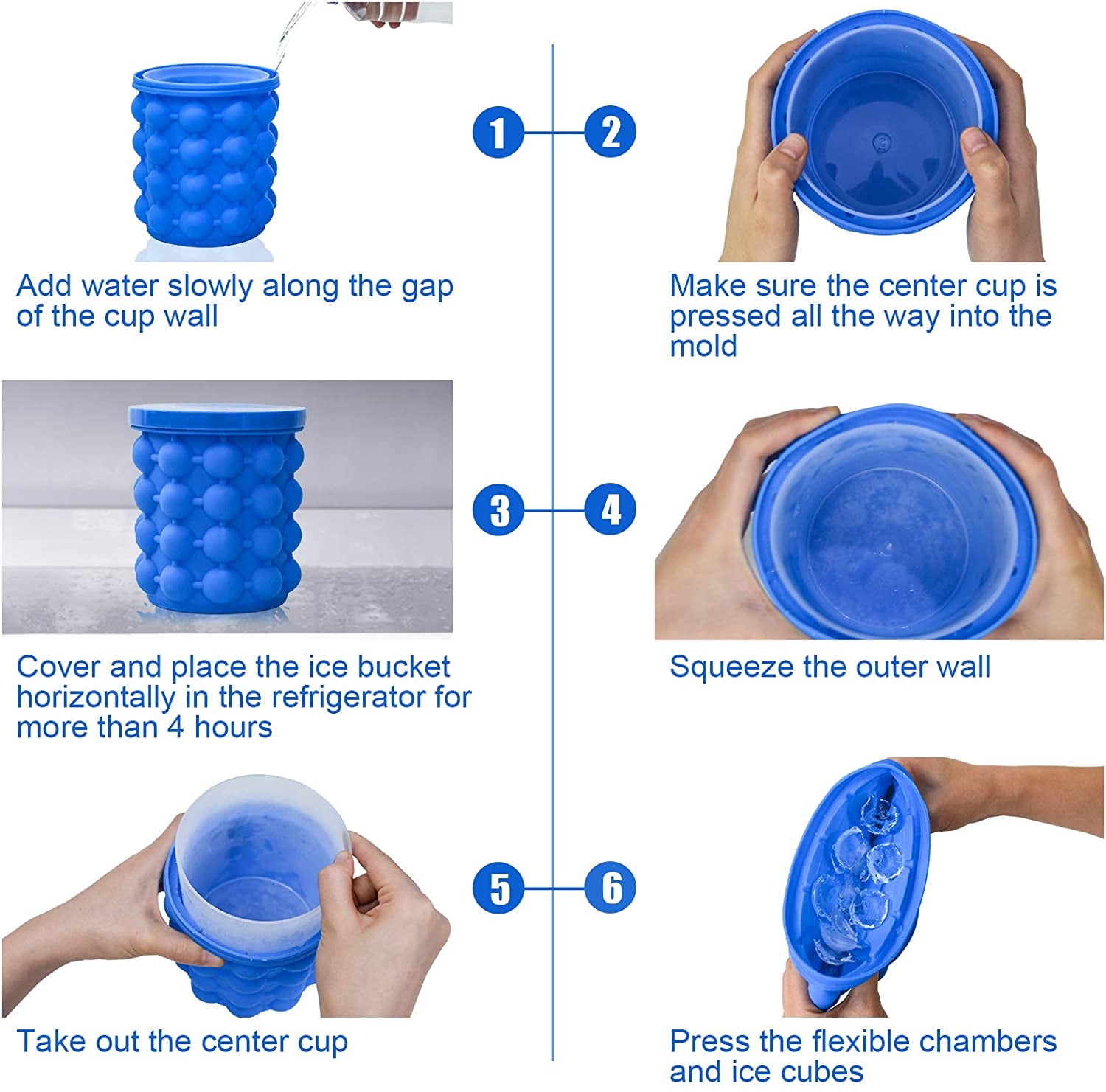 ALLADINBOX Ice Cube Mold Ice Trays, Large Silicone Ice Bucket, (2 in 1) Ice  Cube Maker, Round,Portable (Dark blue): Home & Kitchen 