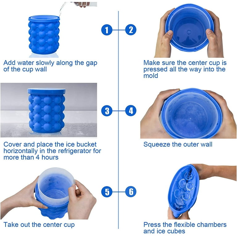 Ice Cube Mold Ice Trays, Large Silicone Ice Bucket, (2 in 1) Ice Cube  Maker, Round,Portable (Dark blue)