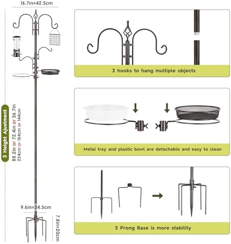 Bird Feeding Station Kit Bird Feeder Pole Wild Bird Feeder Hanging Kit Planter Hanger Multi Feeder Hanging with Metal Suet Feeder Bird Bath for Attracting Wild Birds