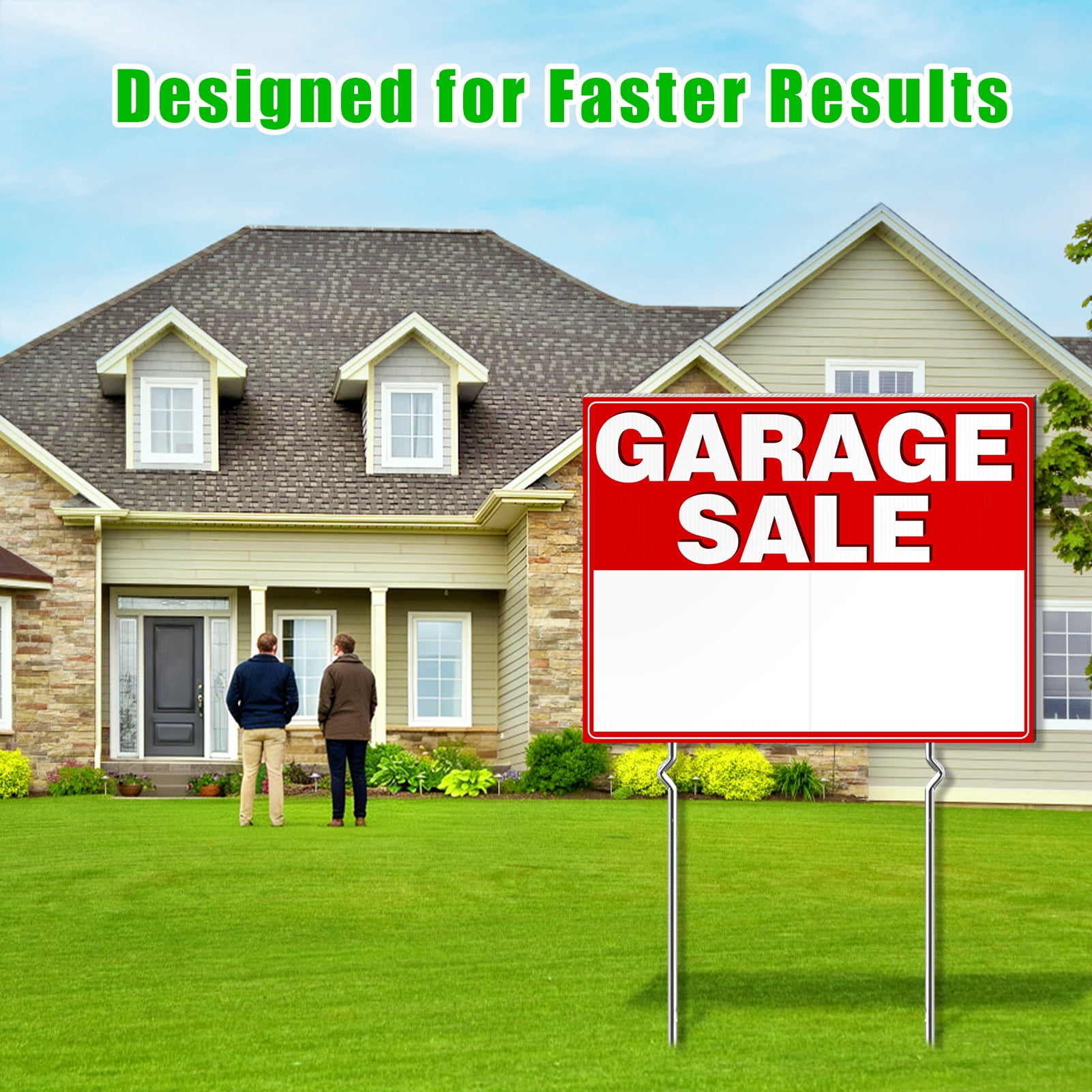 cyrico 3 Pcs Garage Sale Signs with Stakes, 24" x 17" Extra Large Yard Sale Signs, Double-Sided Weatherproof Corrugated Plastic, Includes Directional Arrow Stickers for Outdoor Garage Sale Supplies