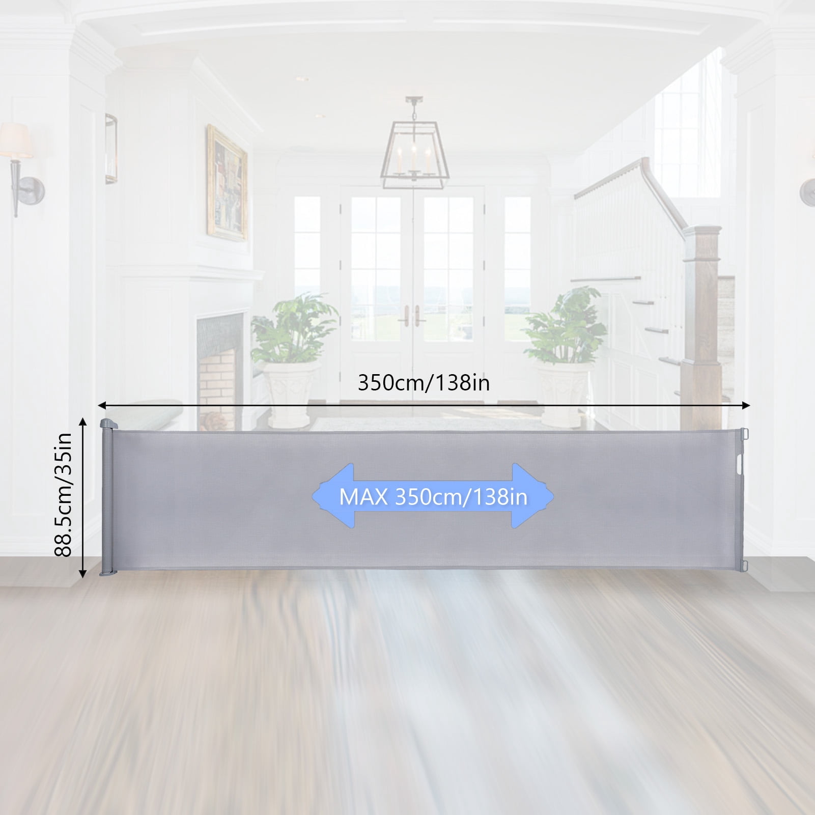 Retractable Baby Gate 35x138" Extra Wide Mesh Dog Gate Child Safety Gate for Doorways, Indoor Outdoor Stairs, Gray