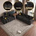 thumbnail image 5 of Wiilayok 64.7"+87.3" Modern Tufted Upholstered Fluffy Chenille 2 & 3 Seater Sofa Set with 7 Pillows, Comfy Sherpa Deep Seat Cloud Couch, Loveseat for Living Room Apartment, Black, 5 of 8