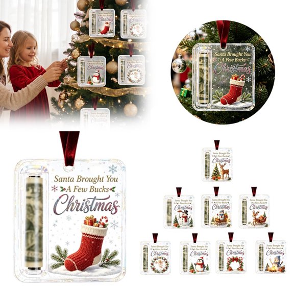 Christmas Cash Gift Holder Ornament,-Clear Christmas Money Holders for Cash,Funny Holiday Xmas Tree Hanging Ornaments Decor,Gifting Cash Birthday Graduation Back to School Gifts(Tophat)