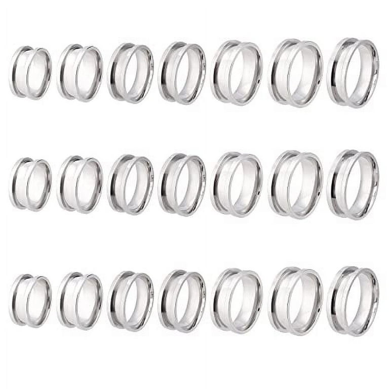 18pcs Blue Blank Core Ring 6 Size Stainless Steel Blank Finger Ring Hypoallergenic Inlay Ring Round Grooved Empty Ring Blanks for Jewelry Making US