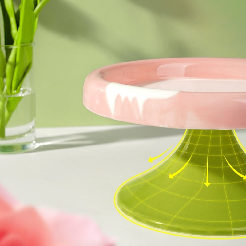 Fairela Elevated Ceramic Cat Bowl,Anti-Slip Raised Pet Feeder with Ice Cream Style Design,Pink