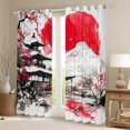thumbnail image 2 of Mount Fuji Curtains & Drapes Japanese Style Red Sun Curtains Ukiyo-E Theme 30%-50% Blackout Curtains Mountain Cherry Blossom Ink Painting Window Curtains 52''Wx63''L, Black White Red, 2 of 6