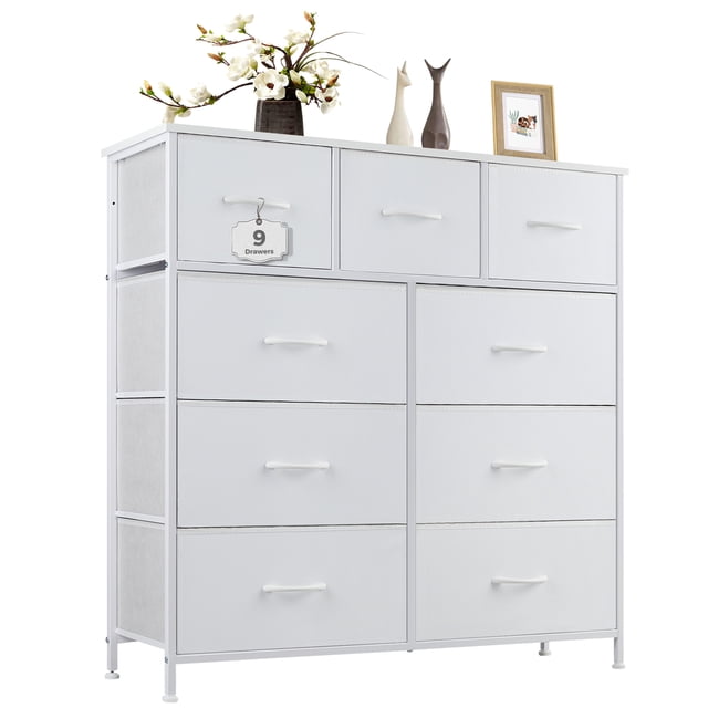 EDX Commode à 9 Tiroirs pour Chambre, Tour d'Organisation de Rangement en Tissu, Armoire, Blanc