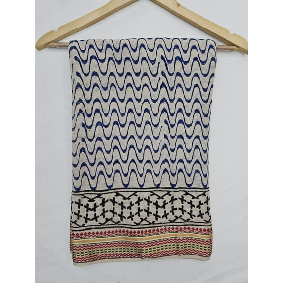 Pavish Export Hand Block Printed Zari Cotton Sarong Cotton Zig-Zag Scarf Sarong Wrap Blue White Block Print Sarong