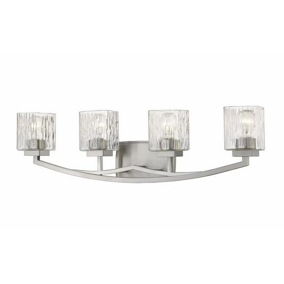 4 Light Metropolitan Steel Vanity Light Fixture with Chisel Glass-8.25 inches H By 32 inches W-Brushed Nickel Finish Bailey Street Home
