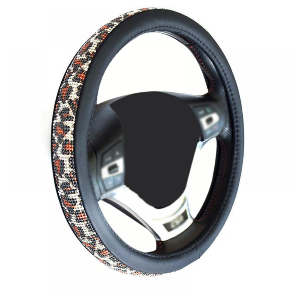 Car SUV Breathable Anti-Slip Auto Steering Wheel Protector 15 inches Fit for Women Girl Bling Steering Wheel Cover with Crystal Diamond Sparkling Black with White Diamond 