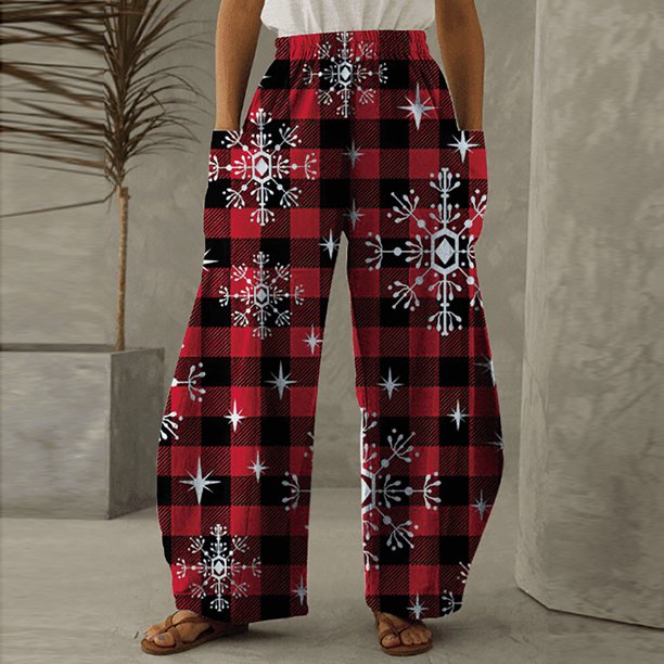 Pntutb Pantalones sueltos casuales vintage con estampado navideño para mujer Pantalones de pierna ancha casuales Pantalones Pntutb Pntutb-3934