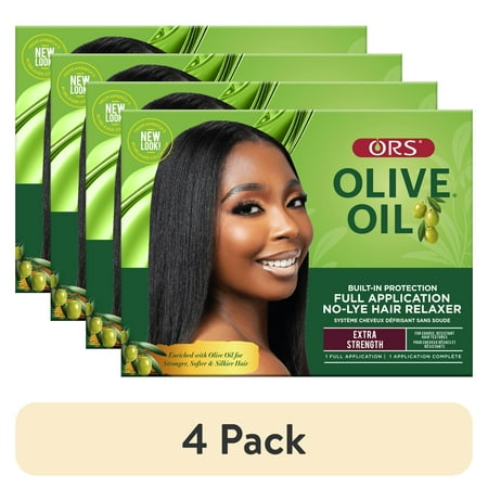 (4 pack) ORS Olive Oil Built-in Protection No-Lye Hair Relaxer, Extra Strength, 1 Application