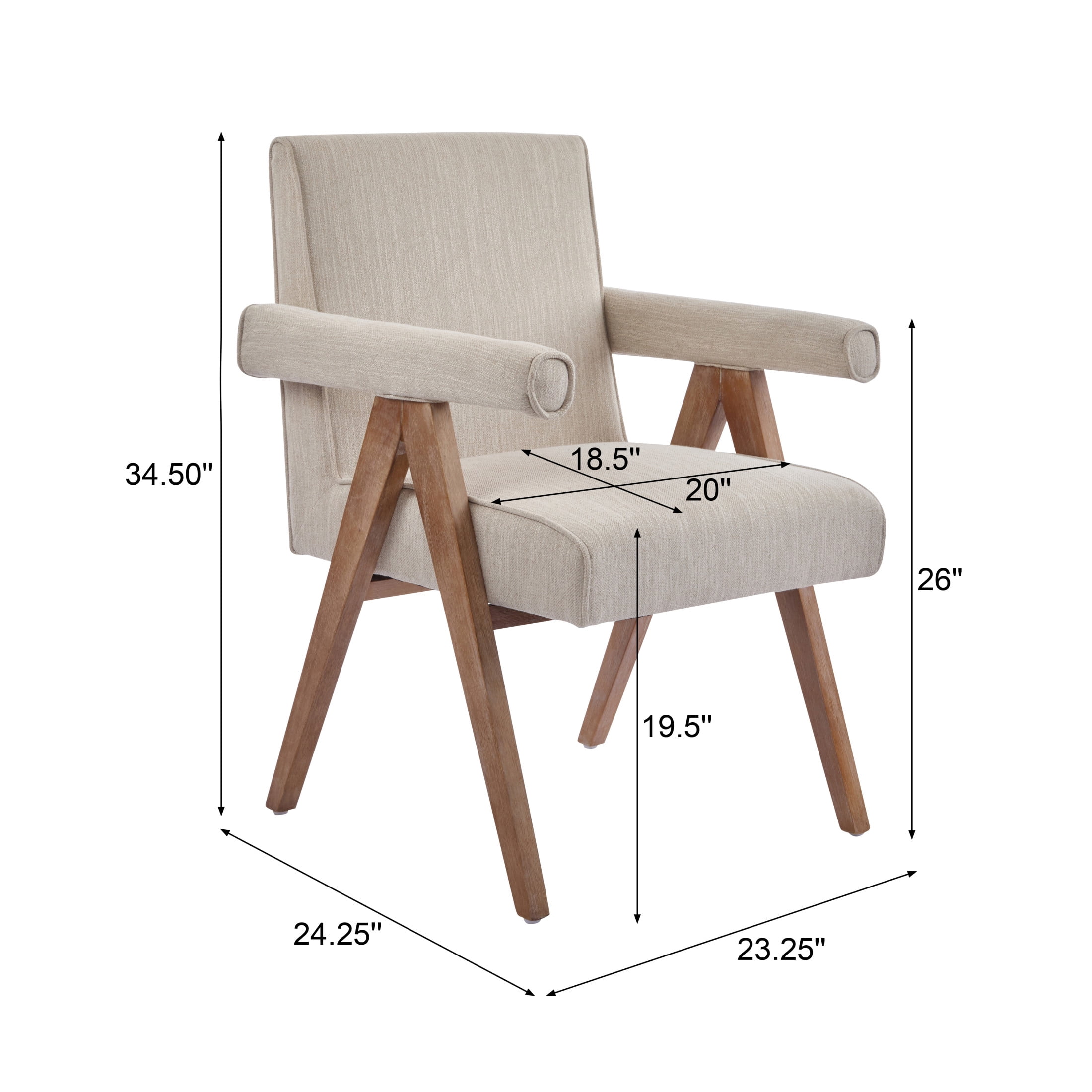 Modern Fabric Upholstered Dining Chair, Rubberwood Frame, Beige, Set of 2