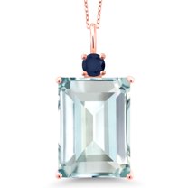 Gem Stone King 18K Rose Gold Plated Silver Sky Blue Simulated Aquamarine and Blue Sapphire Pendant Necklace for Women (16.15 Cttw, Emerald Cut 18X13MM, With 18 inch Silver Chain)