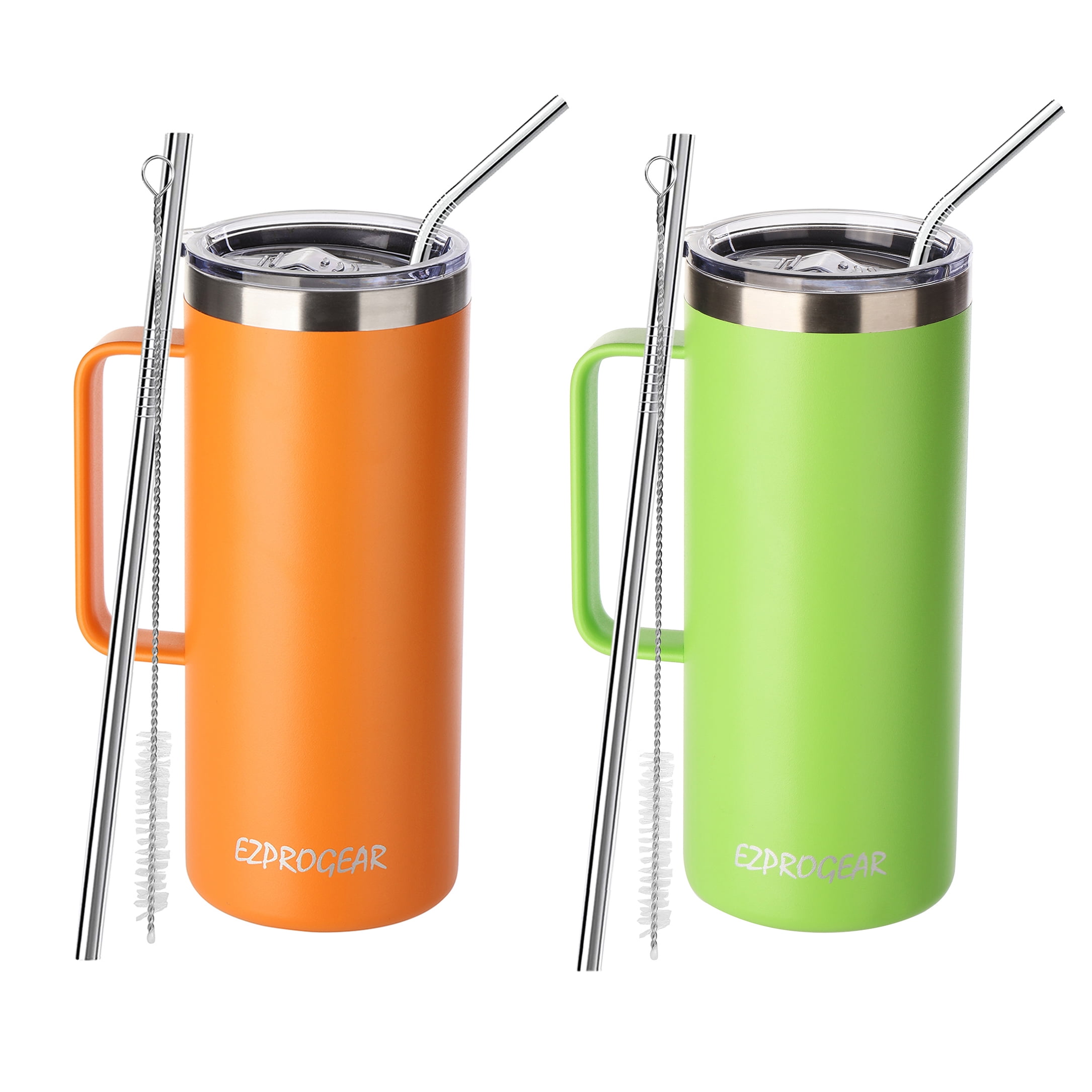 Ezprogear 12 oz Stainless Steel Coffee Mug Travel Cup Double Wall Vacuum  Insulated with Handle & Slider Lid 2 Pack (Lime Green)