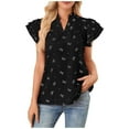 thumbnail image 2 of Inverlee Women's Ruffle Short Sleeve Shirts Trendy Bow Print V Neck Blouse Dressy Casual Cute Tunic Tops, 2 of 7