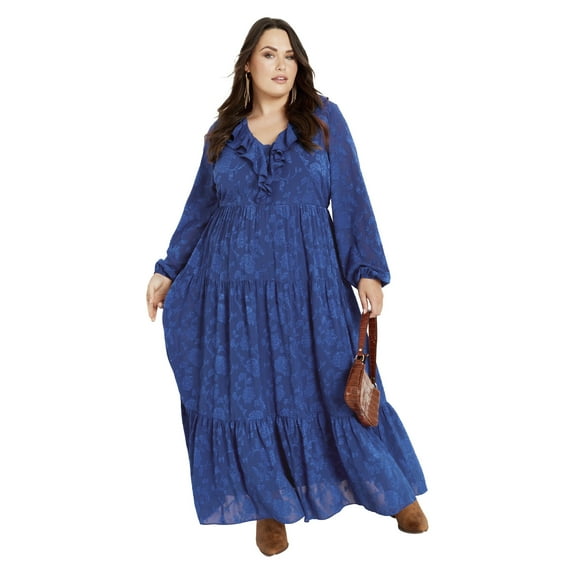 Avenue Women's Plus Size Desi Ruffle Dress