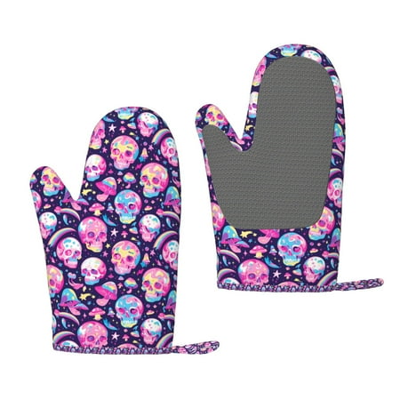 

Lukts Skull mushroom colorful cute for Silicone Anti-Scalding Gloves Kitchen Lanyard Gloves for Grilling Baking Cooking