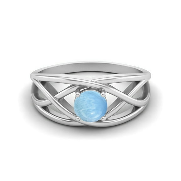 0.50 Ctw Round Larimar Crossover Shank 925 Sterling Silver Valentines Day Gifts Ring