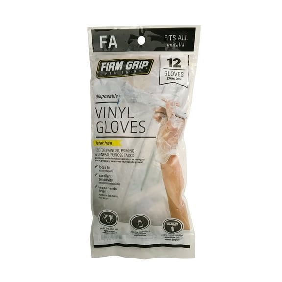 Firm Grip Pro Paint 13612-26 Disposable Vinyl Gloves, Latex Free, Clear, 12-Count, One Size