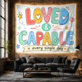 thumbnail image 6 of Loved & Capable Affirmation in Colorful Hearts and Stars, Playful Illustration for Kids, Positive Wall Art, Back to School Gift, Tapestry Wall Hanging for Bedroom and Den, 6 of 7
