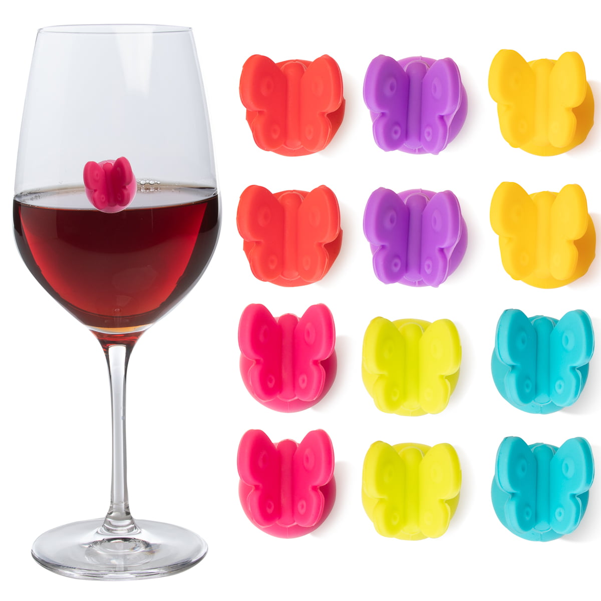 Nod Butterfly Silicone Wine Glass Markers, 12 Pack Wine Charms 