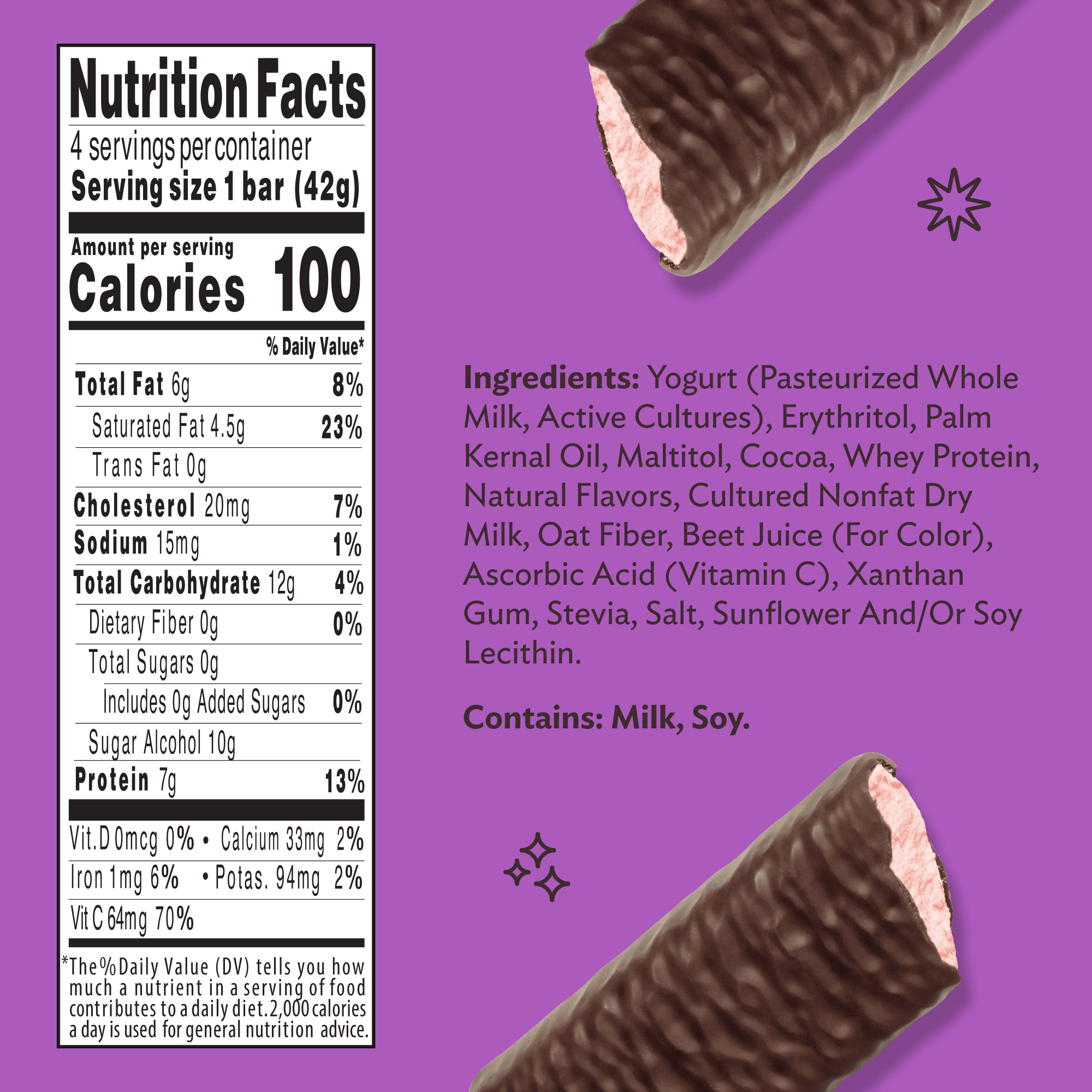 Clio Zero Sugar Mixed Berry Greek Yogurt Bar in Chocolatey Coating, 1.48 oz, 4 Ct