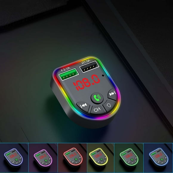 WIZUTIZ In Car Bluetooth FM Transmitter MP3 Wireless Colorful Lamp Adapter Car USB Charger Plug And Play Lossless Music Household Items for New Apartment Skin-Friendly
