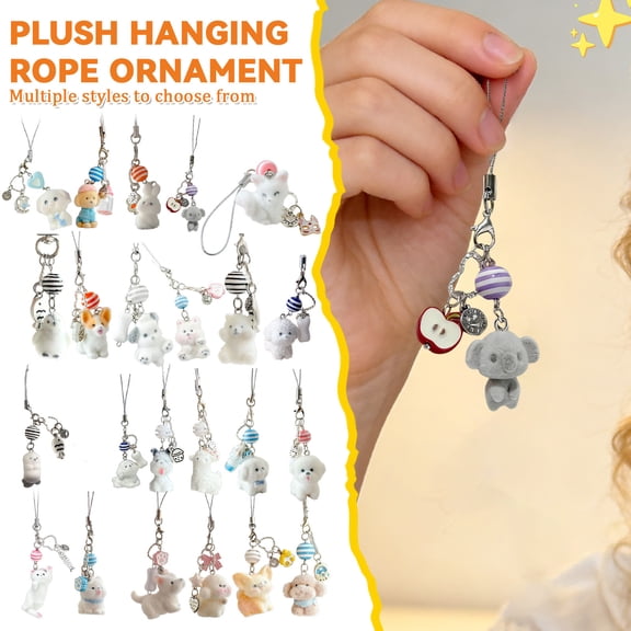 Flocked Dog Animal Charm Keychain, Soft Dog Plush Animal Pendant for Phone Strap, Cute Bag Charm Accessories, Portable Multi-Purpose Keyring Decoration A, 1Pcs