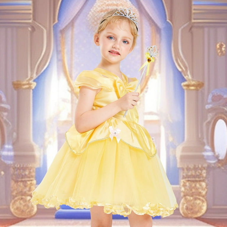 Princess Dress Up Costume For Girls Toddlers - 3 Piece Halloween/Birthday Outfit (Size 5T, Blue/Yellow)