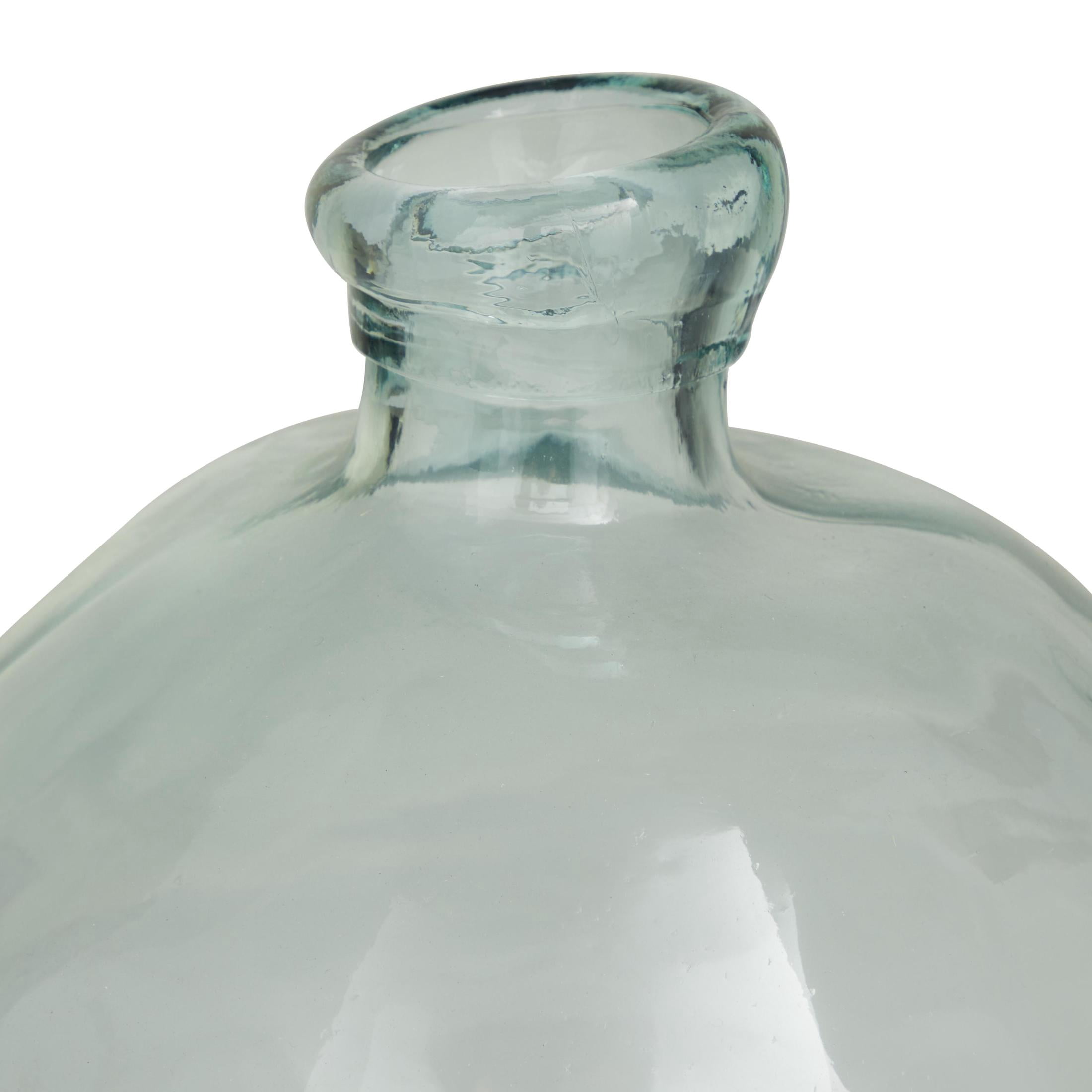 DecMode 13" Abstract Handmade Wide Spanish Bottle Neck Light Blue Recycled Glass Vase