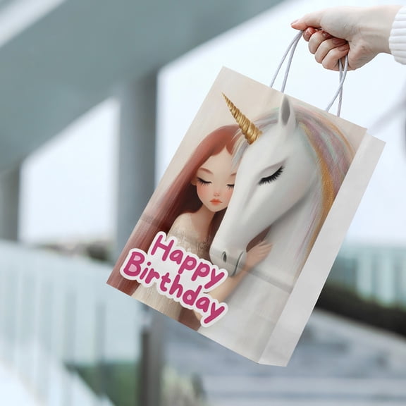 20 Pack Birthday Gift Bags, Birthday Party Paper Bags with Handle, 21*15*8cm Princess Unicorn Theme Gift Bags for Presents,Kids, Party Favors