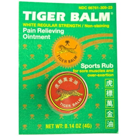 Tiger Balm Pain Relieving Ointment White Regular Strength, .14 OZ (Pack of 6)