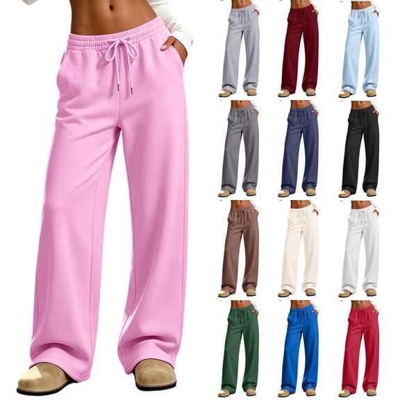 Zivyakyron Casual Womens Sweat Pants Open Bottom Fall Winter Wide Leg Baggy Comfy Solid Trouser Blue M